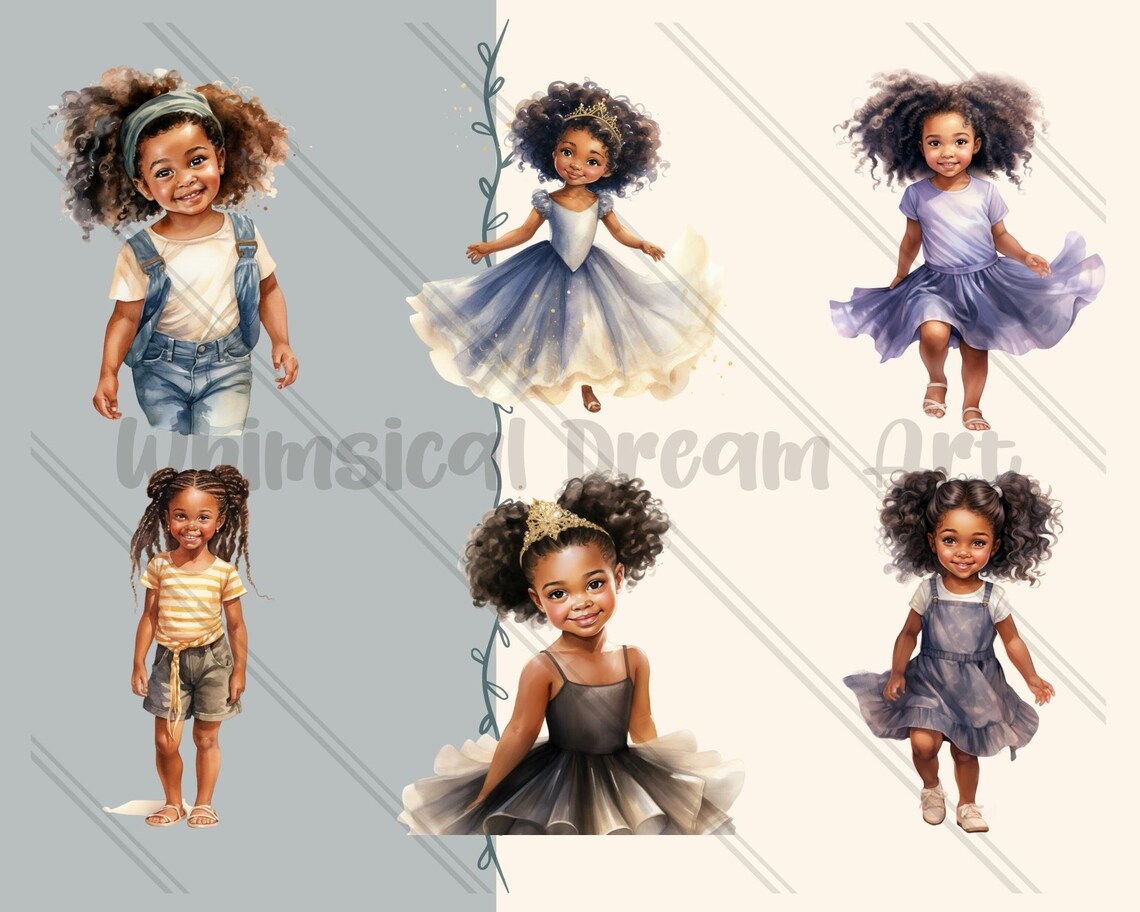 24 PNG Cute Black Girls Watercolor Bundle, Little Black Girl PNG ...
