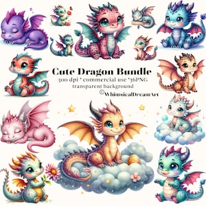 36 PNG 水彩かわいいドラゴン クリップアート、ドラゴン画像、かわいいドラゴン、かわいい動物、ファンタジー、カード作成、スクラップブック、ジャンク ジャーナル、工芸品