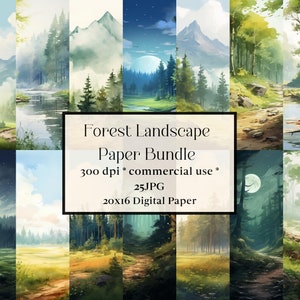 25 Forest Landscape Journal Paper, cuaderno digital Acuarela Woodland Clipart, Árboles, Arte de pared, Escena del bosque, Ruta de senderismo, imprimible, JPG