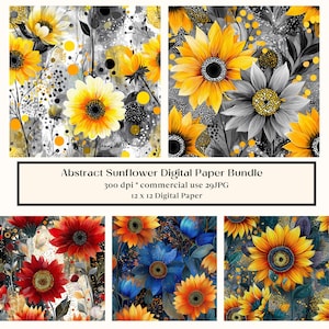 29 set di carta astratta con girasole, diario spazzatura, carta per collage stravagante, album stampabile con acquerello cottagecore floreale giallo blu