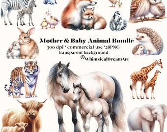 28 Mother & Baby Animal PNG Collection, Baby Animals, Cute Animal PNG, Woodland Animals, Baby Shower Clipart, Woodland Babies, Mama, Safari