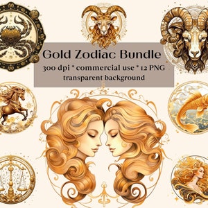 12 PNG Zodiac Signs Clipart Horoskop Clip Art Bundle - Sternzeichen Elemente Feuer Wasser Erde Luft Kommerzielle Nutzung, Magie & Astrologie