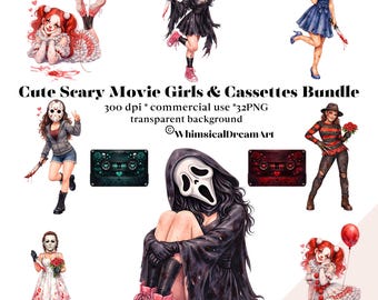 32 Horrorfilm Mädchen Clipart, Mama Spooky Bundle, Halloween PNG, Horrorfilm-Design, Niedlicher Valentinstag, Horror TShirt Tumbler Sublimation PNG