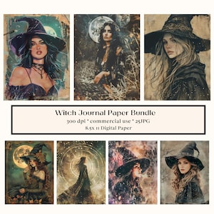 28 Witch Digital Paper, Pagan background, Fantasy Collage Printable, Digital Wiccan Kit, Junk Journal Paper, Magic, Tarot Design, Grimoire