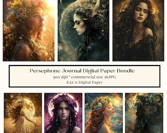 26 Persephone Digital Paper, Celestial Dark Goddess, JPG for Book of Shadows, Grimoire Backdrop, Junk Journal, Spells, Witchcraft, Pagan