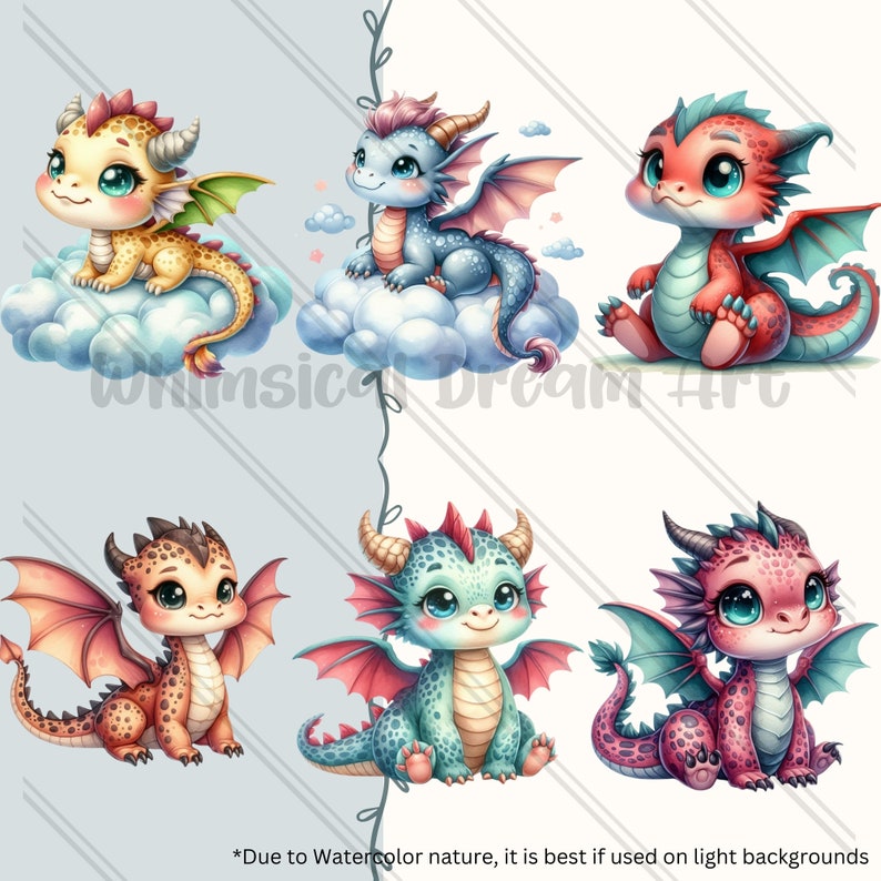 36 PNG 水彩かわいいドラゴン クリップアート、ドラゴン画像、かわいいドラゴン、かわいい動物、ファンタジー、カード作成、スクラップブック、ジャンク ジャーナル、工芸品 画像 3