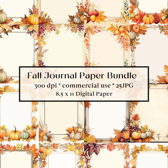 25 Fall Journal Digital Paper, Faded, Fall, Junk Journal, Kit, Tall, Autumn, Pumpkin, Neutral, October, Recipe Book, Thanksgiving, Digital