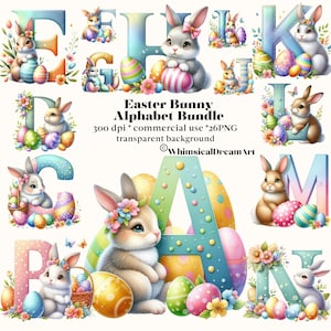 Conejito de Pascua Clipart Letras decorativas, Conjunto de alfabeto en mayúsculas, Clipart Png Sublimación Tarjetas de personalización Tazas de arte Invitaciones para niños