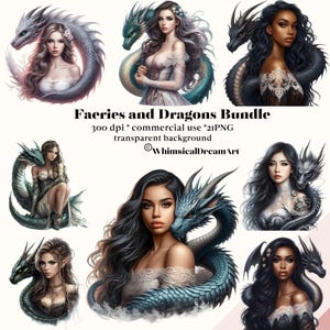 21 aquarel elfen en draken clipart, mooie feeën bundel, aquarel fee png, donkere feeën magie, magische sprookjesillustraties