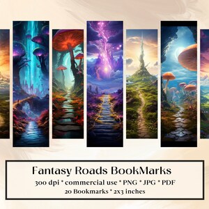 20 Fantasy Roads Lesezeichen Designs, druckbare Lesezeichen digitaler Download, Sublimieren, Drucken und Schneiden, Lesezeichen Bündel, Feenwald, Magisch