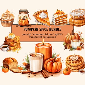 29 Watercolor Pumpkin Spice Clipart Bundle, Cozy Fall Images, Pumpkins Graphics, Autumn Drinks, Rustic decor Vintage Thanksgiving PNG,