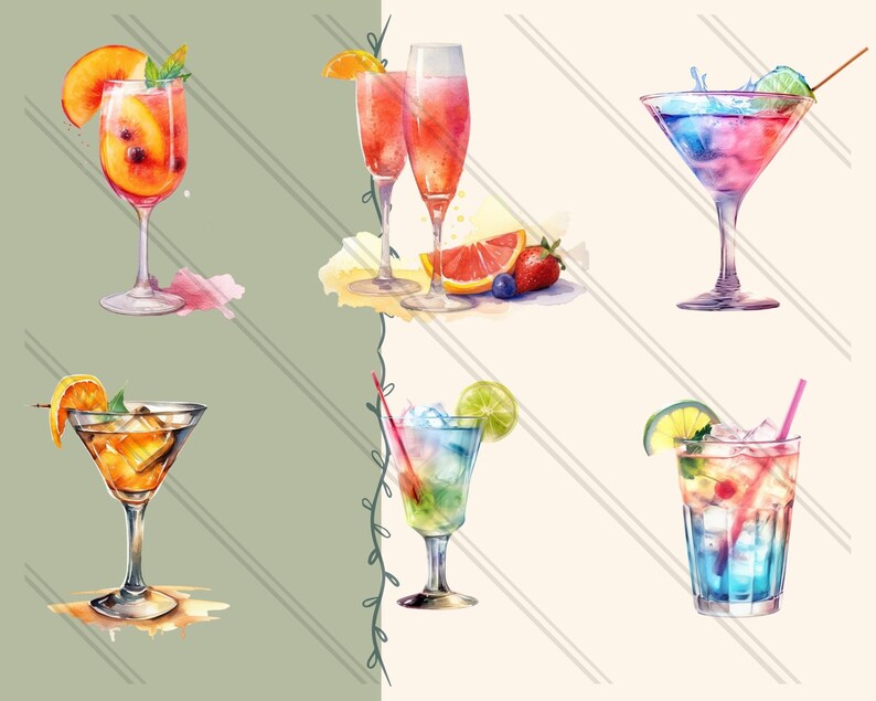 24 Watercolor Summer Cocktails Clipart Cocktail PNG Summer - Etsy