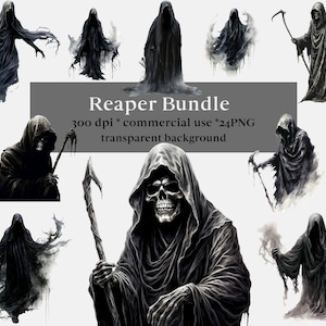 24 Aquarell Tod Kreatur Clipart-Bilder, gruselige Clipart, digitale Bilder, PNG, kommerzielle Nutzung, Halloween Clipart, Reaper, unheimlich, Horror