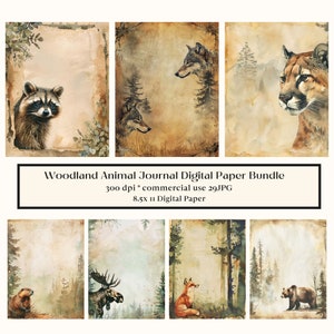 29 pages à imprimer pour le journal des déchets de la forêt aquarelle, kit vintage de journal des déchets animaux de la forêt, papier journal de printemps, feuille de collage numérique