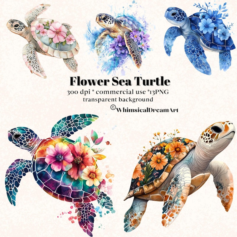 Sea Turtle Flower Clipart - Etsy UK