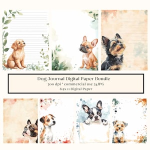 24 Dog Journal Digital Paper, Animal Junk journal, Papel para scrapbooking, Layouts colados, Fundos caprichosos, Filhote de cachorro fofo, Yorkie, Terrier
