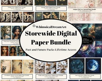 HUGE digital paper BUNDLE, vintage ephemera, junk journal kit, scrapbook paper, rainbow watercolor, galaxy paper, Unlimited Lifetime Access