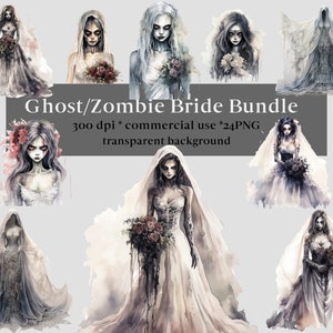 24 Aquarell Geisterbraut Clipart Bilder, gespenstische Cliparts, digitale Bilder, PNG, kommerzielle Nutzung, Halloween Clipart, Zombie, beängstigend, Horror