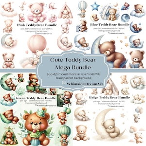 108 aquarel slaperige teddybeer clipart, babyshower png, vintage, schattige teddybeer download, teddybeerbundel commercieel gebruik, meisje, jongen nuetral