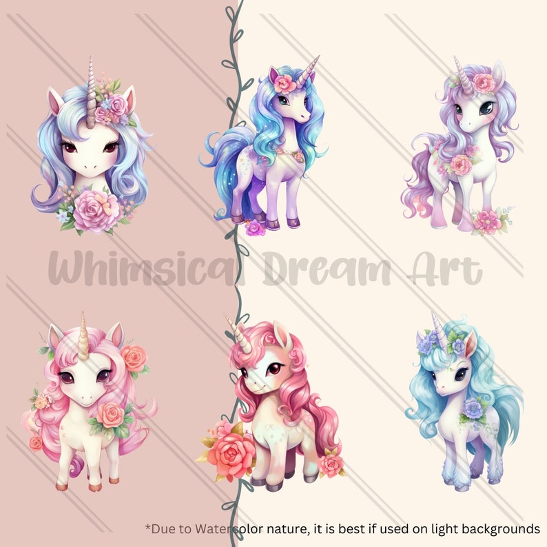 Watercolor Unicorn Clipart, Floral Fantasy Kawaii Graphics (34 PNG) - Etsy