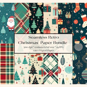 24 Seamless Christmas Journal Paper, Printable Watercolor Xmas Digital, Retro Ephemera, Fantasy Noel Page, Scrapbooking Card Making Download