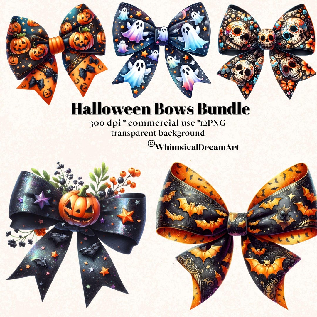 12 Watercolor Cutebow Halloween Coquette Bows Collection Clipart ...