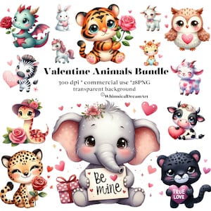 28 バレンタインの赤ちゃん動物 PNG コレクション、バレンタインデーのクリップアート、ロマンチックな動物 PNG バンドル、商用利用、森林、サファリ、ファンタジー
