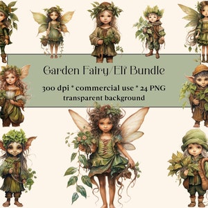 24 PNG acquerello giardino fata clipart, bellissimo pacchetto di immagini elfo, download di fantasia dell'acquerello, fate, fata verde, magia, estate, fae
