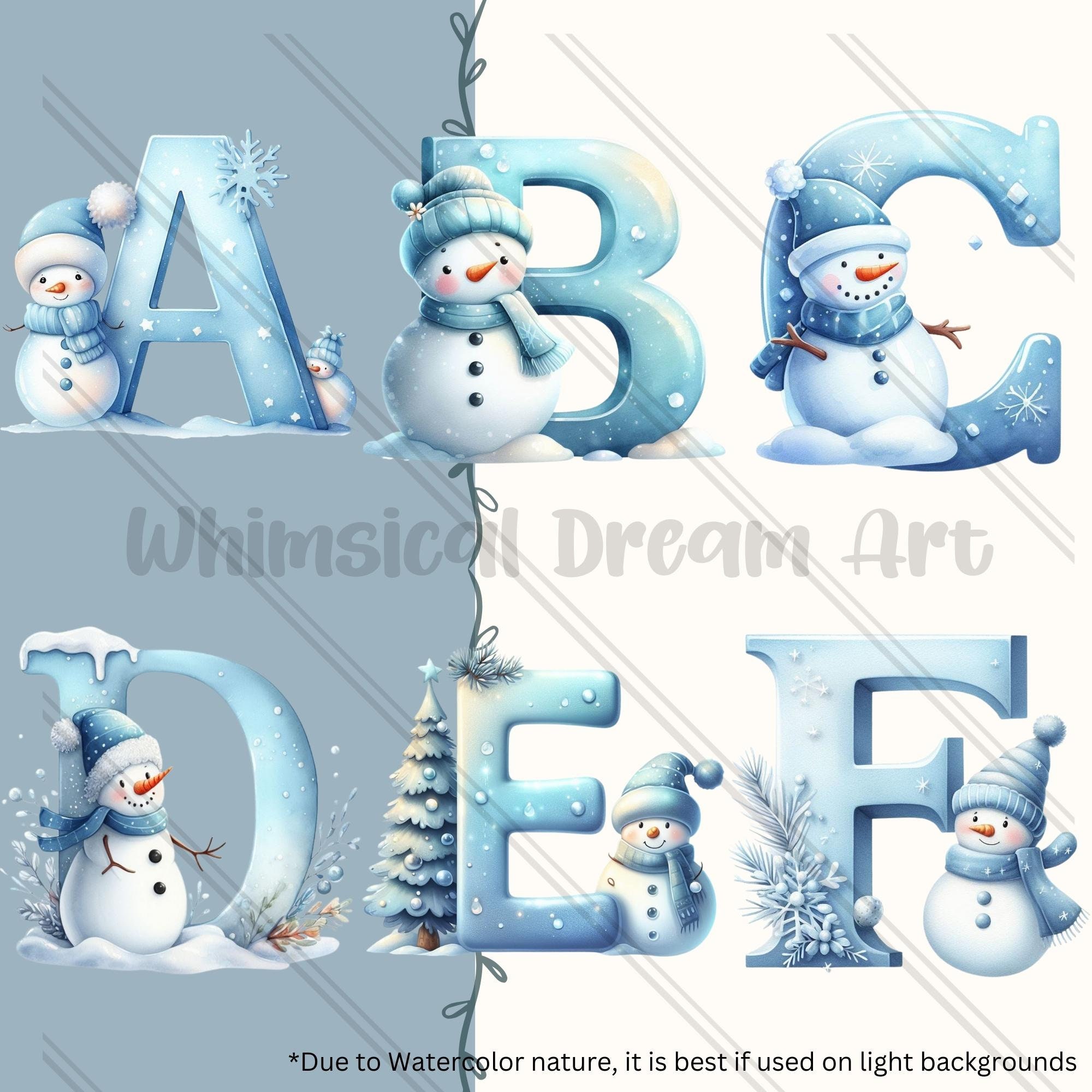 Snowmen Clipart Decorative Letters, Commercial Use Digital Art, Snowman ...