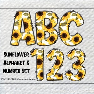 Tournesol Clipart Lettres décoratives pour usage commercial Art numérique, Alphabet Doodle Sublimation, Bricolage Artisanat, Scrapbooking, Junk Journals
