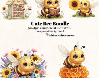 12 Cute Little Bee Clipart, Watercolor Bee PNG, Baby Bee Clipart, Honeycomb Clipart, Bumblebee, Nursery Decor, Baby Shower, Commercial Use