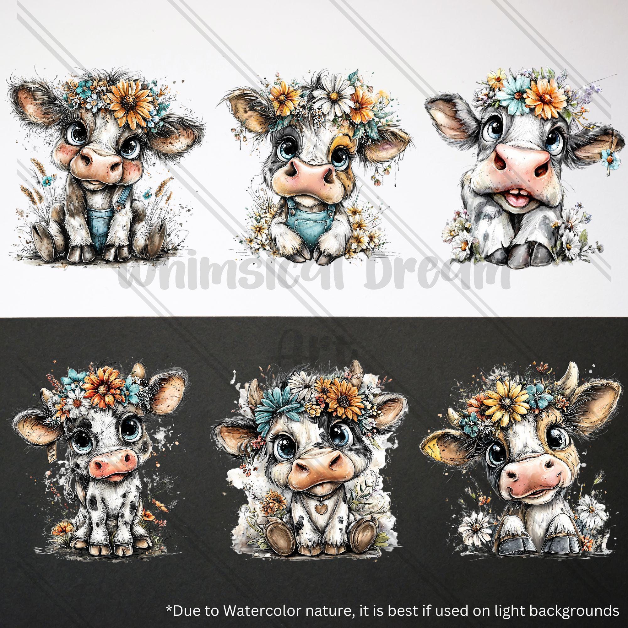 31 PNG Cow Clipart Floral Illustration, Watercolor Baby Farm Animal ...