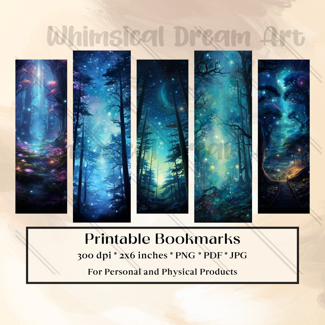 27 Starry Forest Bookmark Designs, Printable Bookmarks Digital Download ...