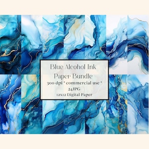 24 Blue Alcohol Ink Textures, liquid paint textures, gold accents, sky and ocean backgrounds, alcohol ink splatter, painted skies, scrapbook