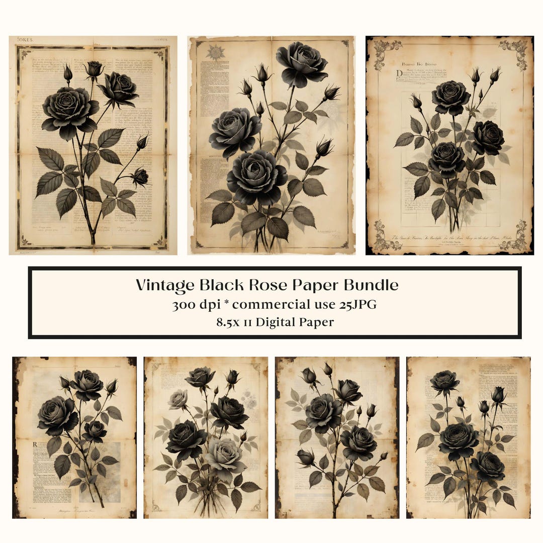 25 Black Roses Junk Journal Pages, Digital Scrapbook Paper Kit, Gothic ...