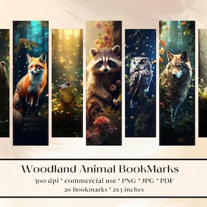 20 modèles de marque-pages animaux de la forêt, marque-pages imprimables en téléchargement numérique, sublimer, imprimer et découper, lot de marque-pages, forêt de fées, magique
