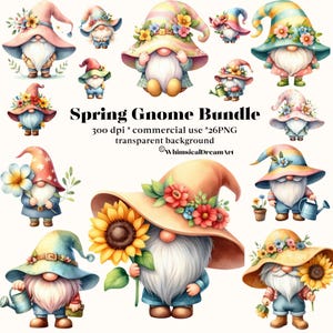 26 Spring Gnomes PNG Bundle Collection, téléchargement de sublimation de nains de jardinage, bourdon, nains de fleurs, usage commercial, floral fantastique