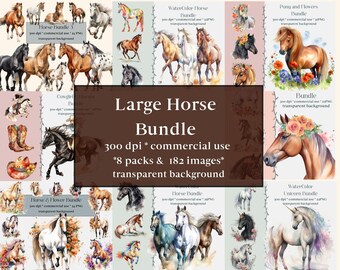 183種類の馬のPNGコレクション | 馬のクリップアートセット | 水彩画風の馬の昇華プリントデザイン | ウエスタン風クリップアート | 農場の動物のPNG | 割引バンドル
