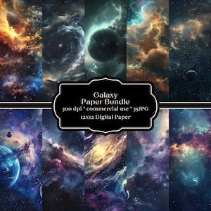 35 Sterrenhemel Papierbundel, Hemelse digitale Fantasy plakboekpagina's, Afdrukbaar, Instant download, Galactische Nebula Sky Space Achtergrond