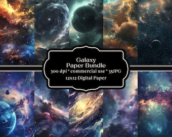 35 Starry Galaxy Paper Bundle,  Celestial digital Fantasy scrapbook pages, Printable, Instant download, Galactic Nebula Sky Space Background