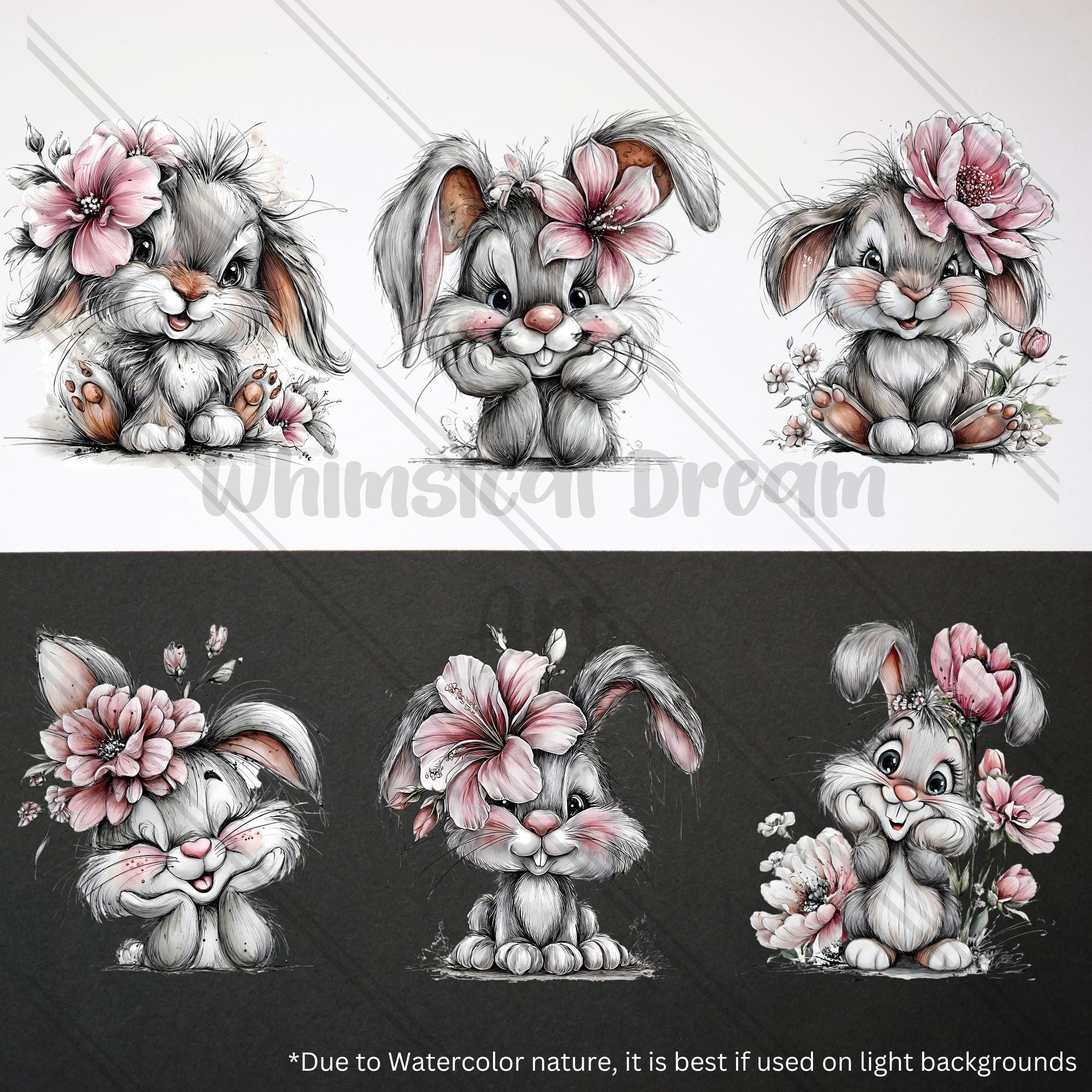 29PNG Floral Bunny Clipart, Cute Rabbit With Flowers, Nursery Art ...