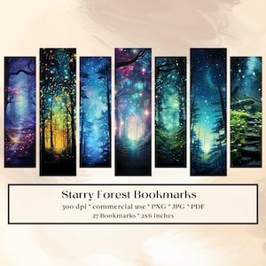 27 Starry Forest Bookmark Designs, Printable Bookmarks digital download, Sublimate, print and cut,  Bundle, Fairy Forest, Magical, Fantasy