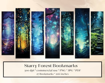 27 Starry Forest Bookmark Designs, Printable Bookmarks digital download, Sublimate, print and cut,  Bundle, Fairy Forest, Magical, Fantasy