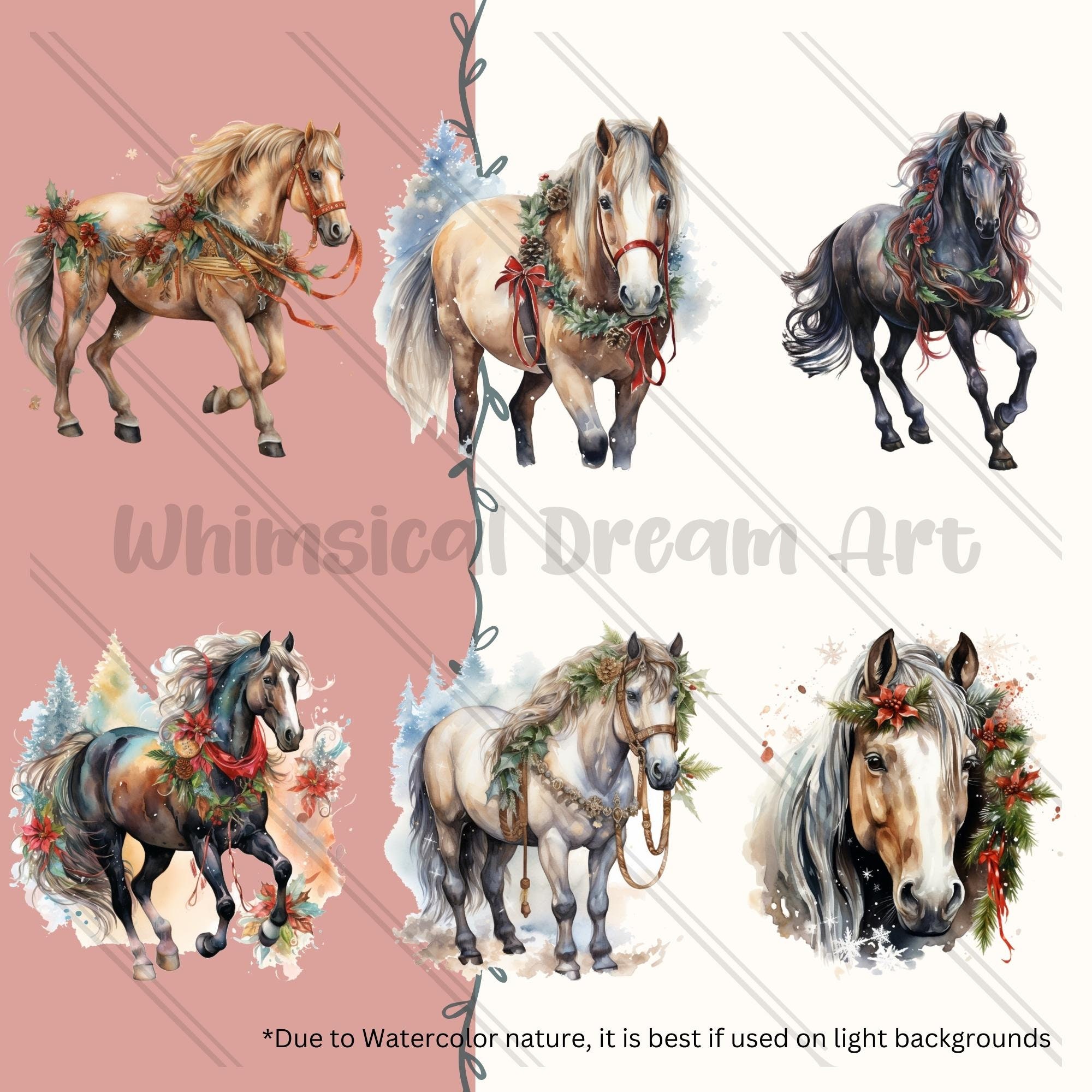 29 Christmas Horse PNG Collection, Clipart Set, Watercolor Sublimation ...