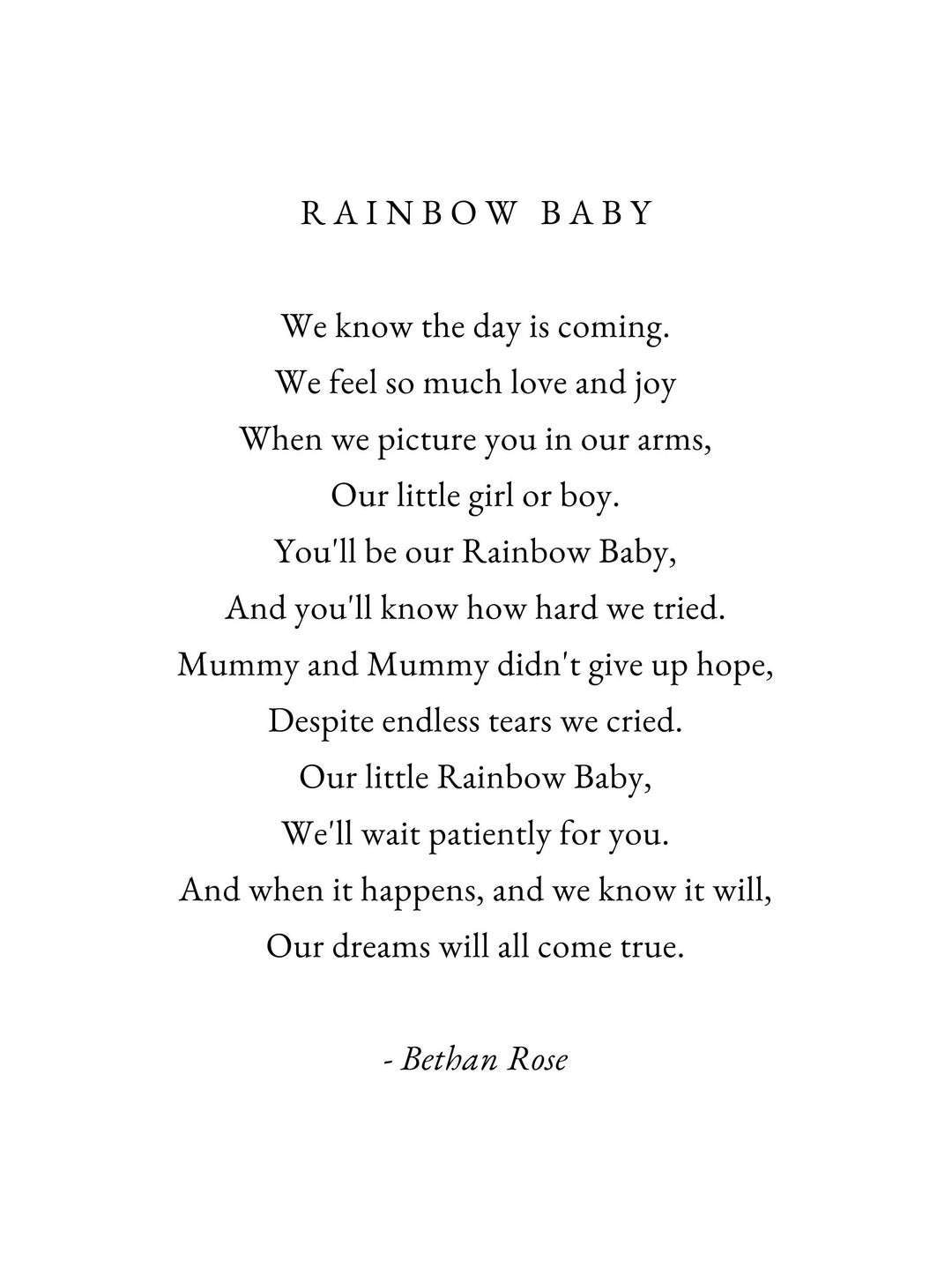 Rainbow Baby Poem Mummy and Mummy Poems About Hope Poem Etsy