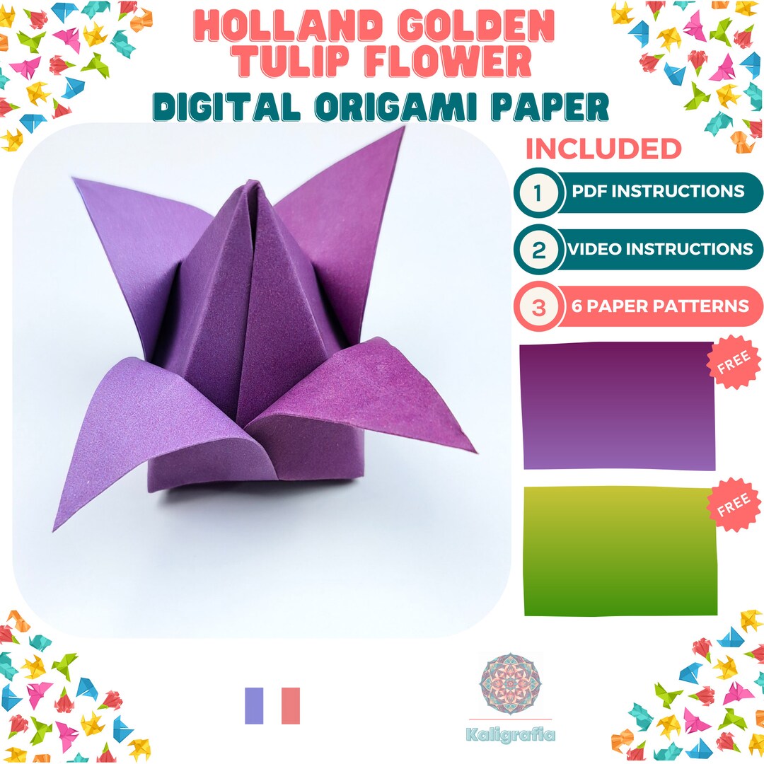 Holland Golden Tulip Flower Digital Origami Paper Craft Kit Origami