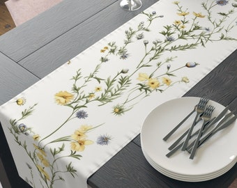 Wildflower and Daisy Table Runner, Enchanting Floral Dining Decor, Floral Table Linen, Brings Nature's Charm Indoors, 72 or 90 Inches