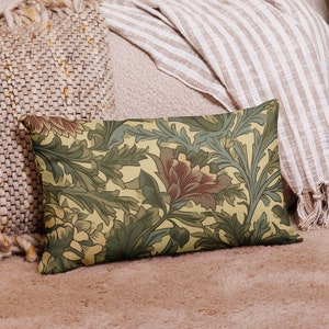 William Morris Pillow in Olive Green & Warm Beige | Classic Floral Cushion Case | Elegant Home Accent | Insert Not Included