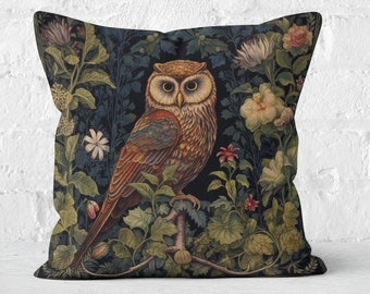 William Morris Owl Forest Decor Kussen, Cottagecore Owl Nature Lover Gift, Uniek bosthema, WM Geïnspireerd, Case Only