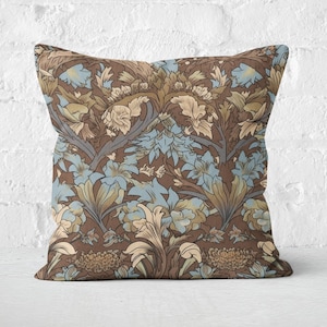 Chocolate & Pale Blue Floral Cushion Cover, Floral William Morris Design, Floral Decorative Pillow Case, Insert not included